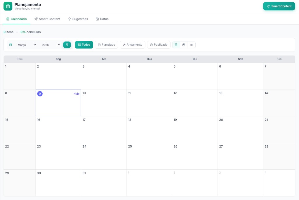 Calendário Editorial - Planejamento mensal com visão completa