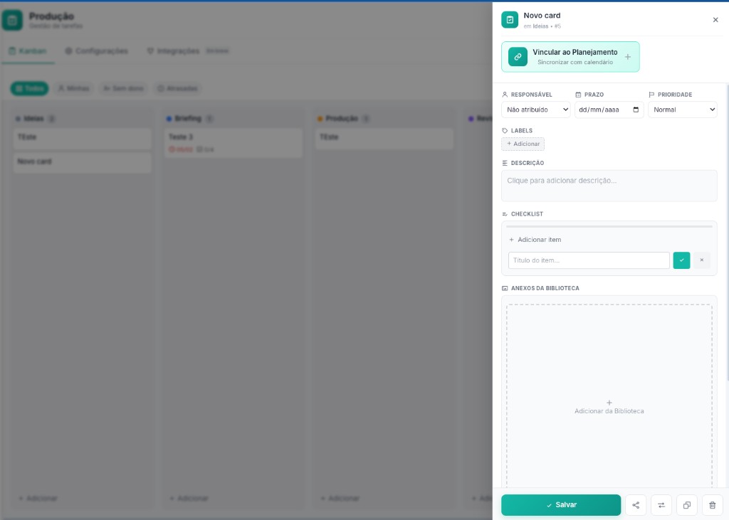 Produção - Quadro Kanban para gestão de tarefas